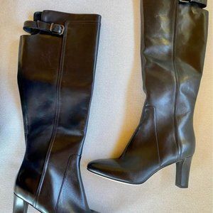 Black Via Spiga Knee-High Leather Boots 3” Heel